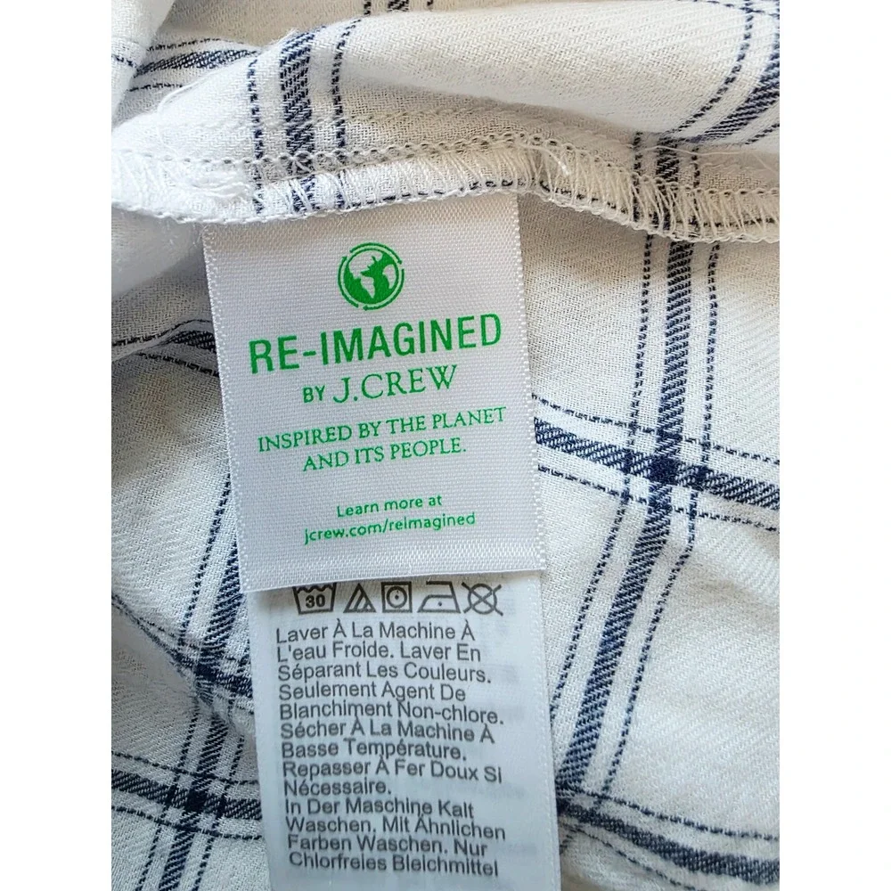 J. Crew M Re-Imagined Plaid Flannel Ruffle Square Neck Top White Medium NWT